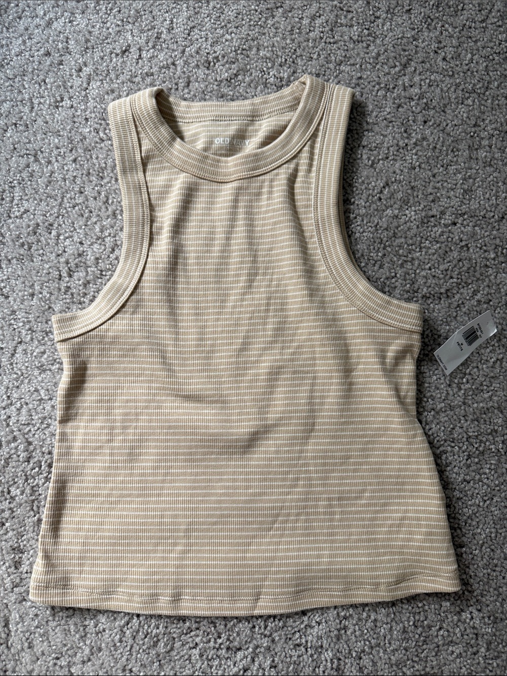 Old Navy Beige Striped Ribbed Tank Top